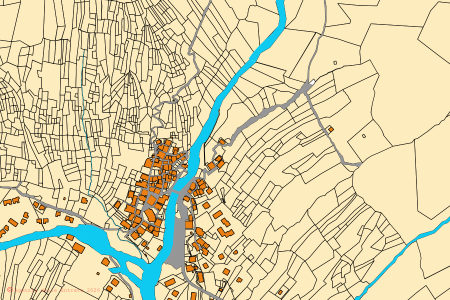 Mappa catastale del centro di Carcoforo: particelle e fabbricati, cartografia Agenzia delle Entrate