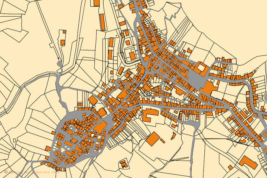 Mappa catastale del centro di Carife: particelle e fabbricati, cartografia Agenzia delle Entrate