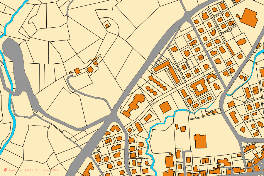 Mappa catastale del centro di Carpineti: particelle e fabbricati, cartografia Agenzia delle Entrate