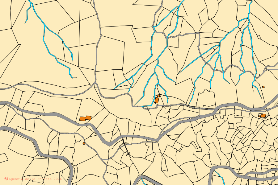 Mappa catastale del centro di Carrodano: particelle e fabbricati, cartografia Agenzia delle Entrate