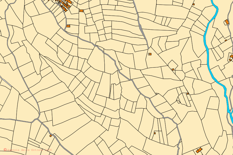 Mappa catastale del centro di Cartignano: particelle e fabbricati, cartografia Agenzia delle Entrate