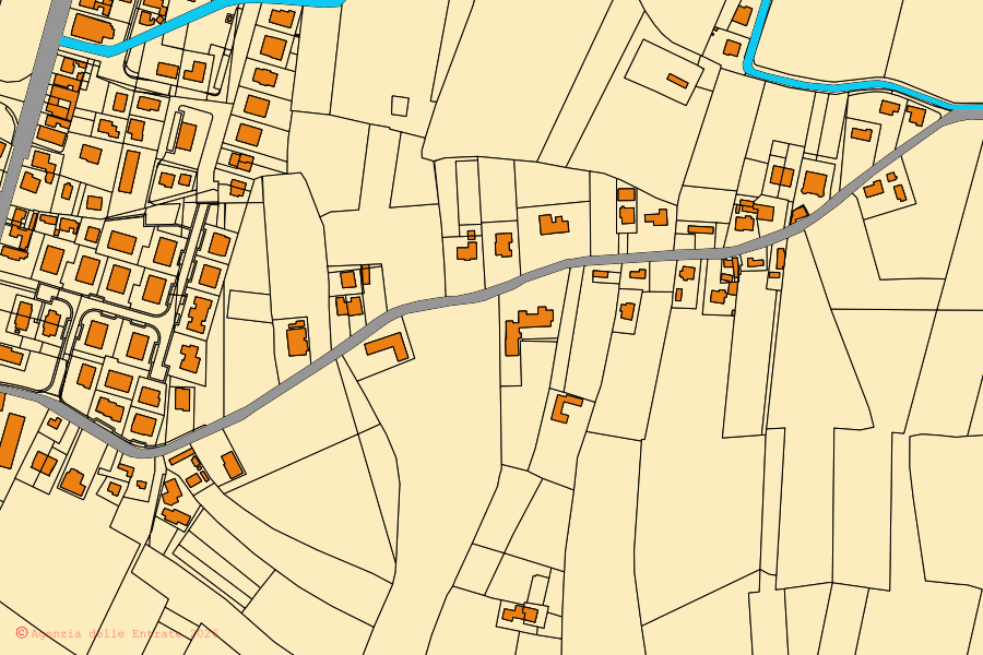 Mappa catastale del centro di Cartura: particelle e fabbricati, cartografia Agenzia delle Entrate
