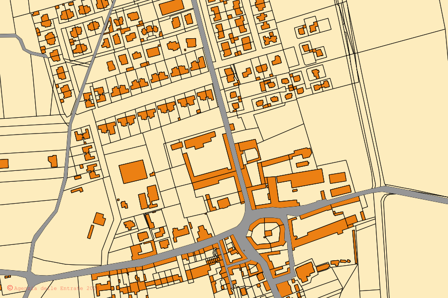 Mappa catastale del centro di Casalbeltrame: particelle e fabbricati, cartografia Agenzia delle Entrate