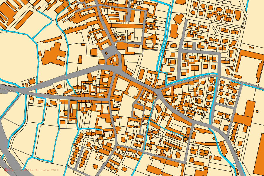 Mappa catastale del centro di Casalmorano: particelle e fabbricati, cartografia Agenzia delle Entrate