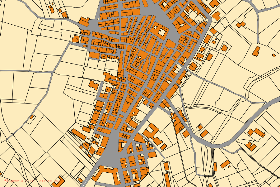 Mappa catastale del centro di Casalnuovo Monterotaro: particelle e fabbricati, cartografia Agenzia delle Entrate