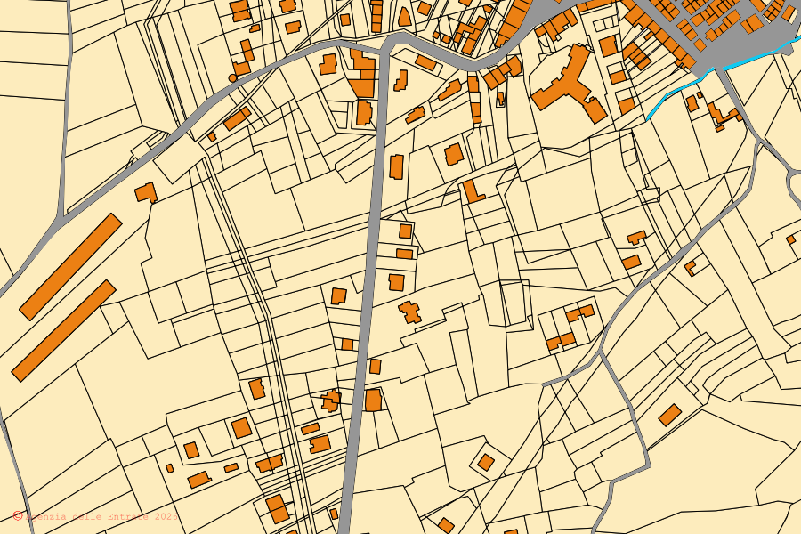 Mappa catastale del centro di Casalvecchio di Puglia: particelle e fabbricati, cartografia Agenzia delle Entrate