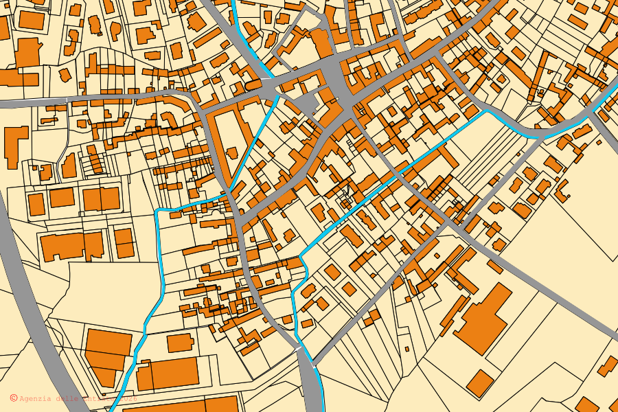 Mappa catastale del centro di Castagnole Piemonte: particelle e fabbricati, cartografia Agenzia delle Entrate