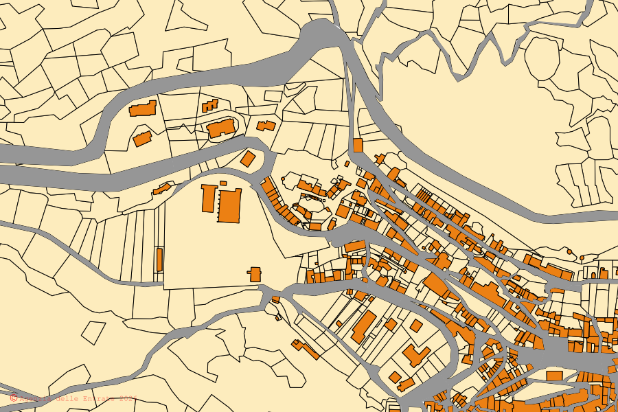 Mappa catastale del centro di Castel del Monte: particelle e fabbricati, cartografia Agenzia delle Entrate