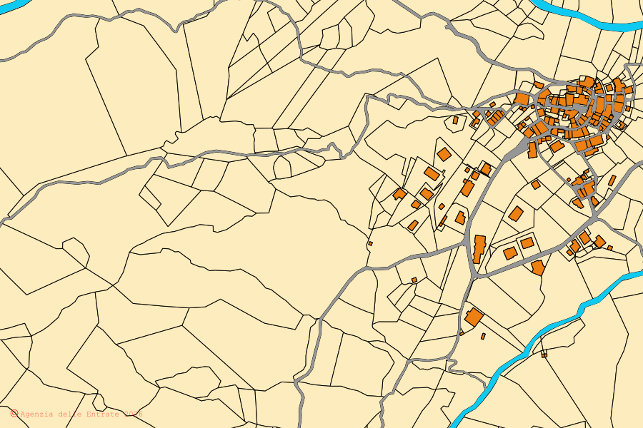 Mappa catastale del centro di Castel Focognano: particelle e fabbricati, cartografia Agenzia delle Entrate