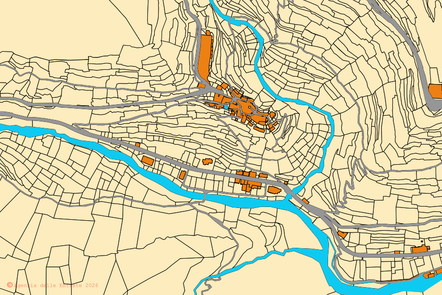 Mappa catastale del centro di Castelbianco: particelle e fabbricati, cartografia Agenzia delle Entrate