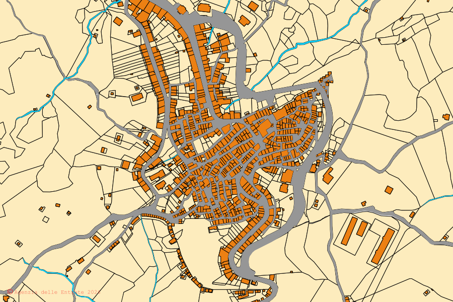 Mappa catastale del centro di Castell'Azzara: particelle e fabbricati, cartografia Agenzia delle Entrate
