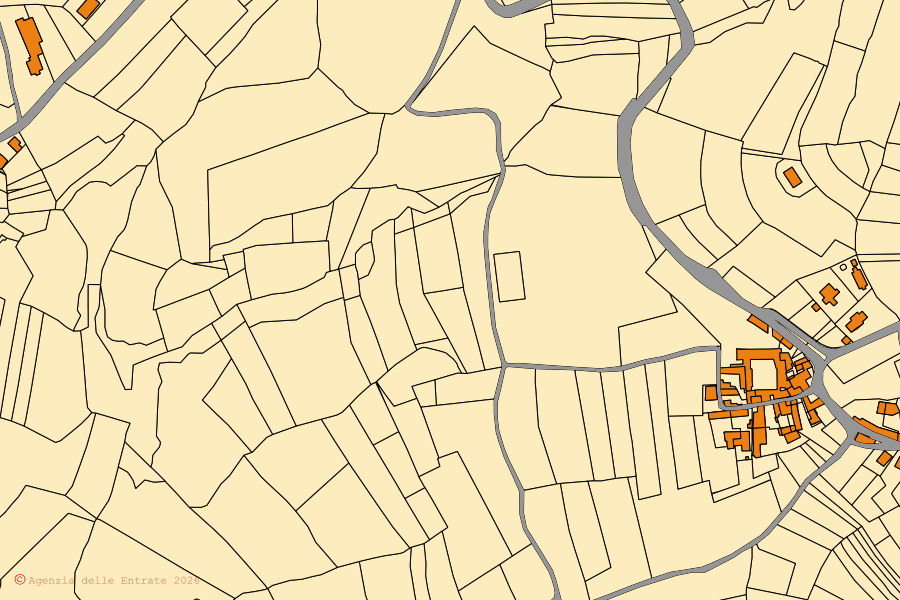 Mappa catastale del centro di Castellania Coppi: particelle e fabbricati, cartografia Agenzia delle Entrate