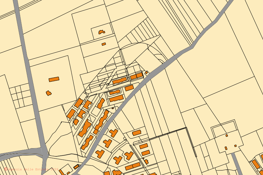 Mappa catastale del centro di Castelluccio dei Sauri: particelle e fabbricati, cartografia Agenzia delle Entrate