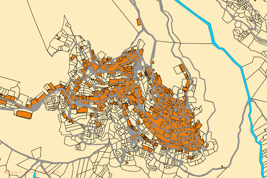 Mappa catastale del centro di Castelluccio Superiore: particelle e fabbricati, cartografia Agenzia delle Entrate