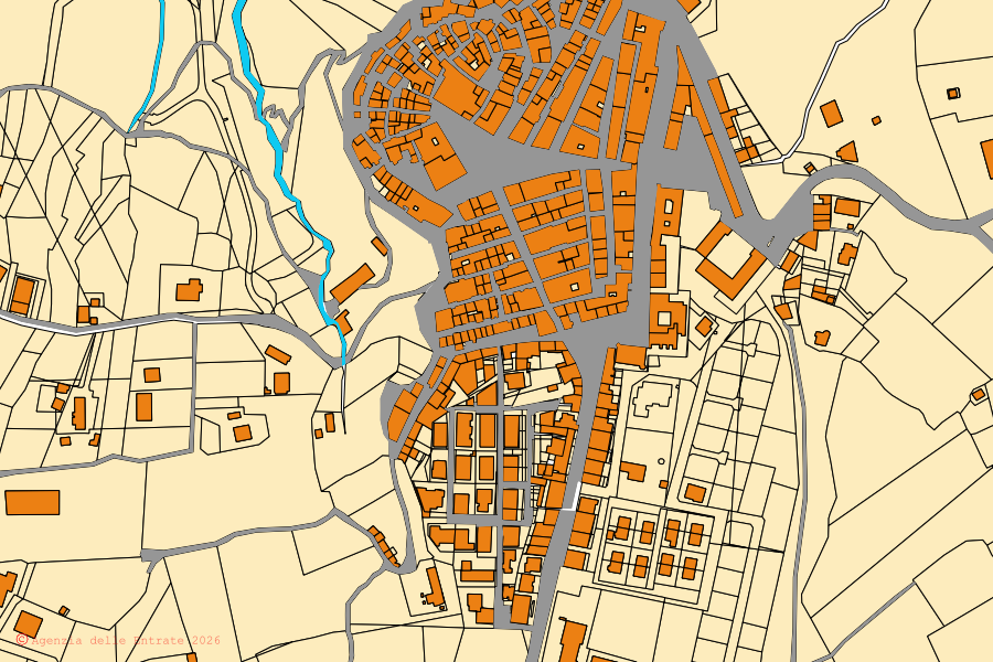 Mappa catastale del centro di Castelnuovo della Daunia: particelle e fabbricati, cartografia Agenzia delle Entrate