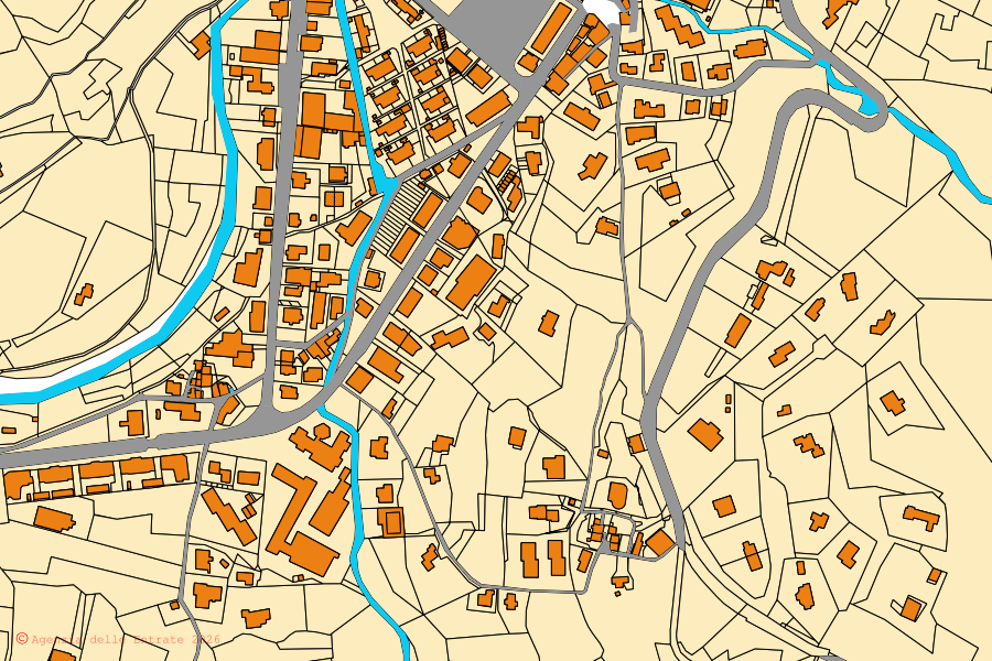 Mappa catastale del centro di Castelnuovo di Garfagnana: particelle e fabbricati, cartografia Agenzia delle Entrate