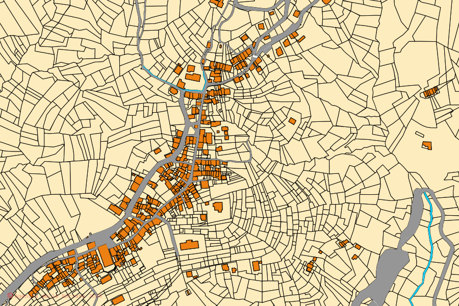 Mappa catastale del centro di Castelnuovo Nigra: particelle e fabbricati, cartografia Agenzia delle Entrate