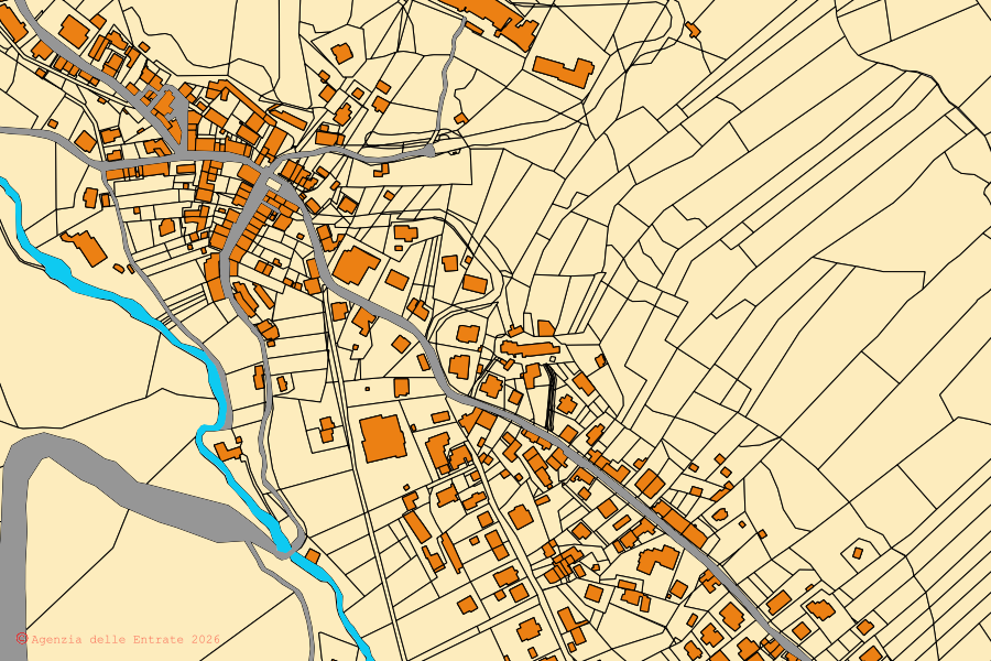 Mappa catastale del centro di Castiglione d'Orcia: particelle e fabbricati, cartografia Agenzia delle Entrate