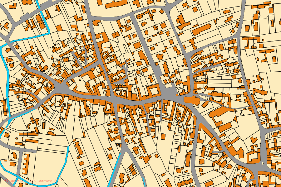 Mappa catastale del centro di Castions di Strada: particelle e fabbricati, cartografia Agenzia delle Entrate