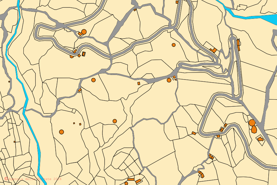 Mappa catastale del centro di Castroregio: particelle e fabbricati, cartografia Agenzia delle Entrate