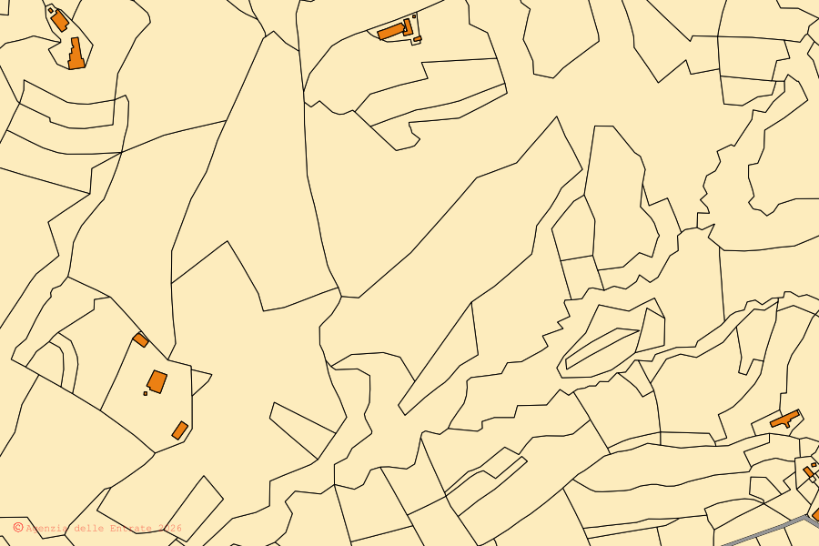 Mappa catastale del centro di Cavatore: particelle e fabbricati, cartografia Agenzia delle Entrate