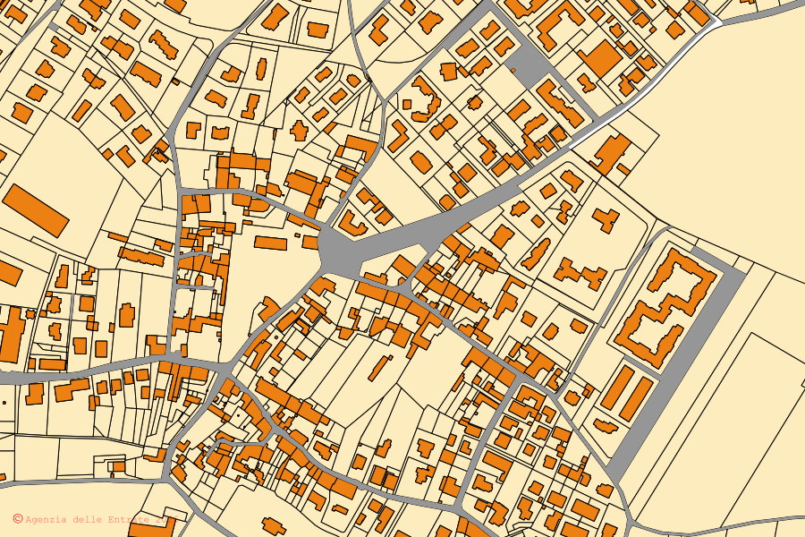 Mappa catastale del centro di Cazzago San Martino: particelle e fabbricati, cartografia Agenzia delle Entrate