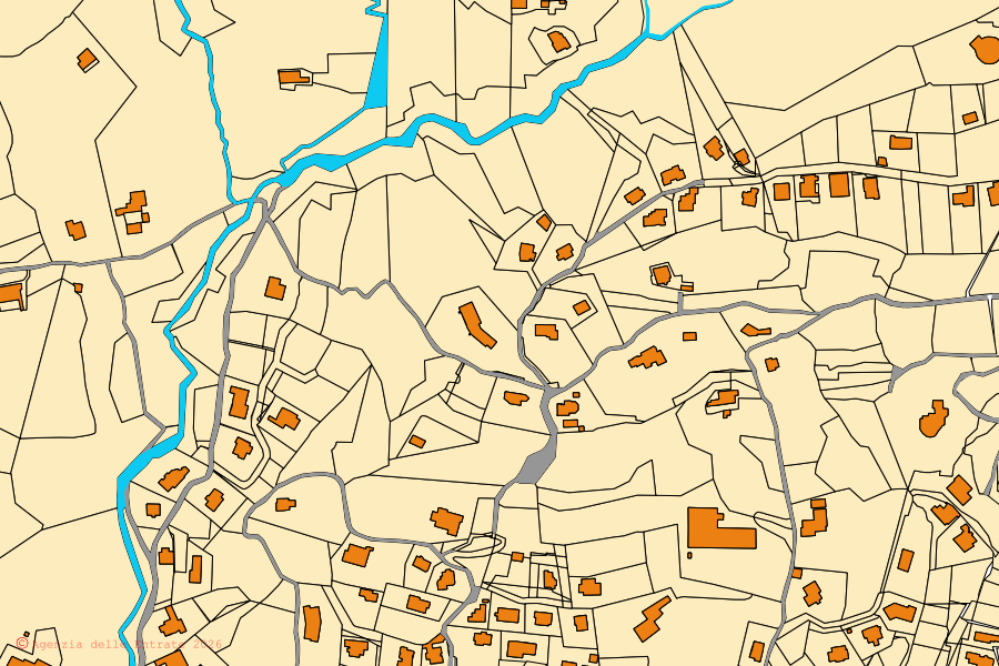 Mappa catastale del centro di Cazzano Sant'Andrea: particelle e fabbricati, cartografia Agenzia delle Entrate