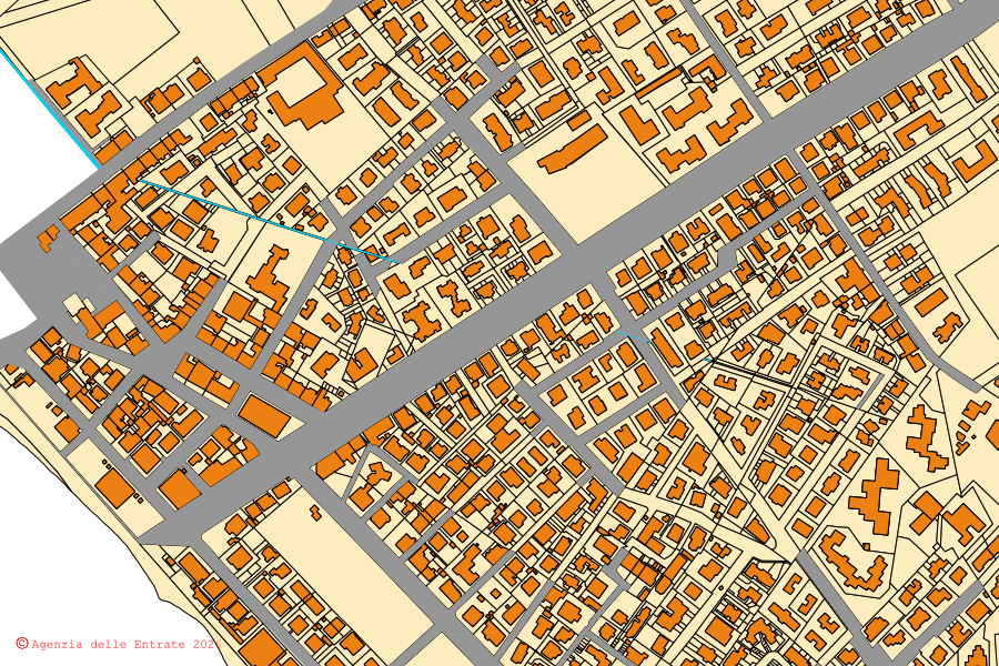 Mappa catastale del centro di Cecina: particelle e fabbricati, cartografia Agenzia delle Entrate