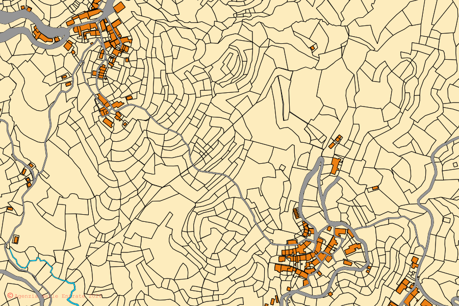 Mappa catastale del centro di Cellio con Breia: particelle e fabbricati, cartografia Agenzia delle Entrate