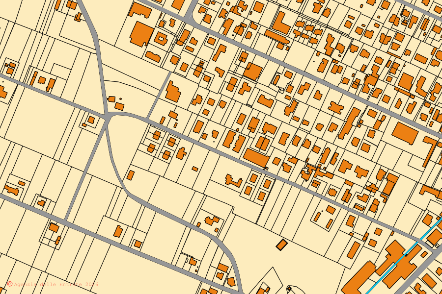Mappa catastale del centro di Cento: particelle e fabbricati, cartografia Agenzia delle Entrate