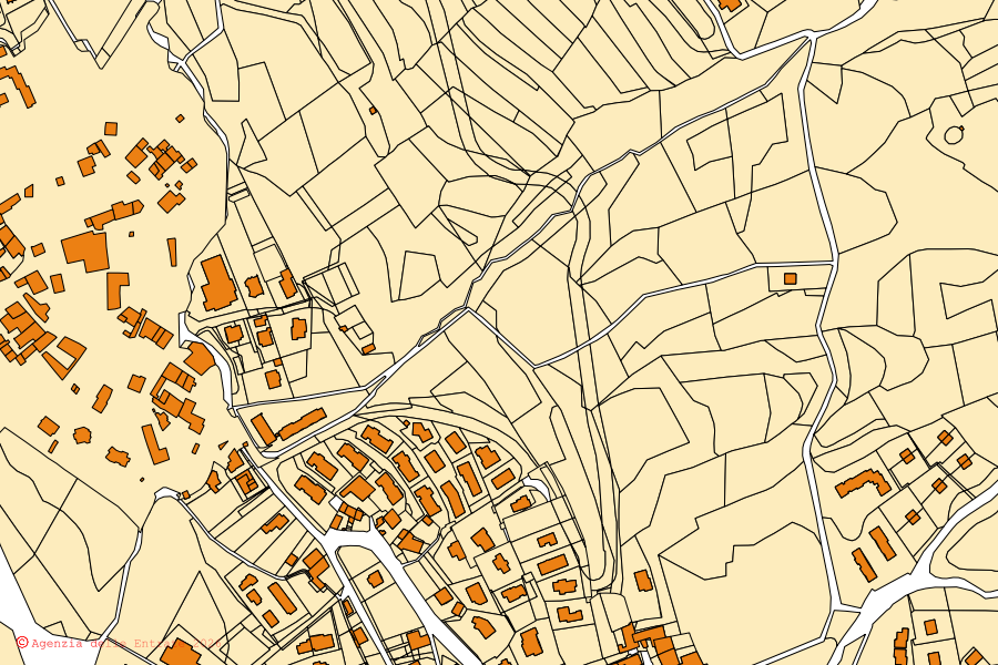 Mappa catastale del centro di Cerete: particelle e fabbricati, cartografia Agenzia delle Entrate