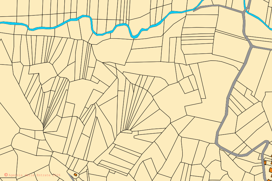Mappa catastale del centro di Cerrina Monferrato: particelle e fabbricati, cartografia Agenzia delle Entrate