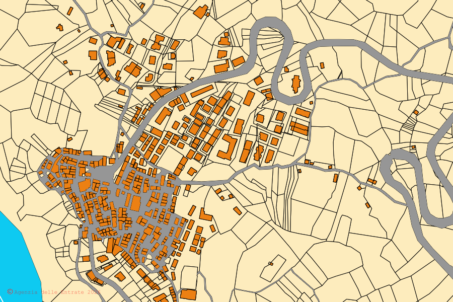 Mappa catastale del centro di Cersosimo: particelle e fabbricati, cartografia Agenzia delle Entrate