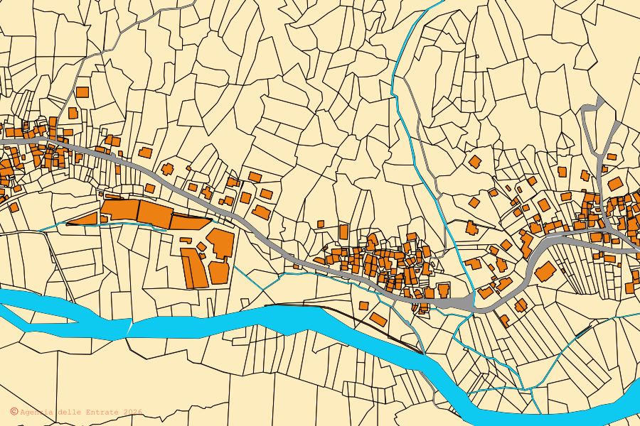 Mappa catastale del centro di Chialamberto: particelle e fabbricati, cartografia Agenzia delle Entrate