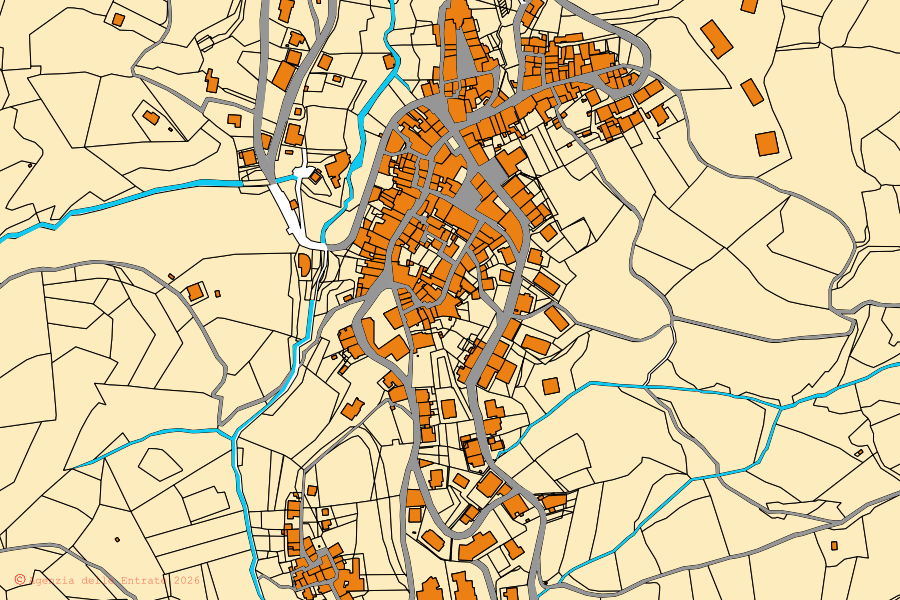 Mappa catastale del centro di Chianni: particelle e fabbricati, cartografia Agenzia delle Entrate