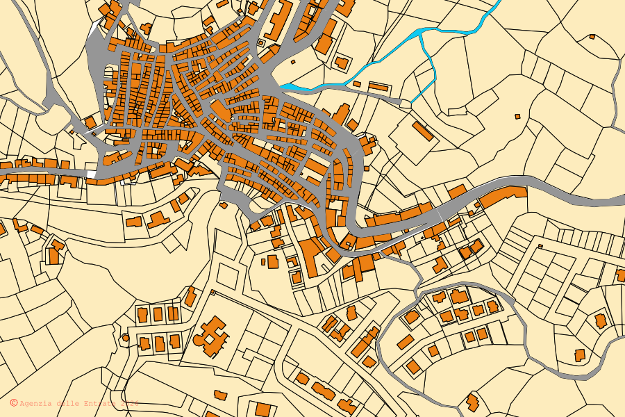 Mappa catastale del centro di Chiaramonti: particelle e fabbricati, cartografia Agenzia delle Entrate