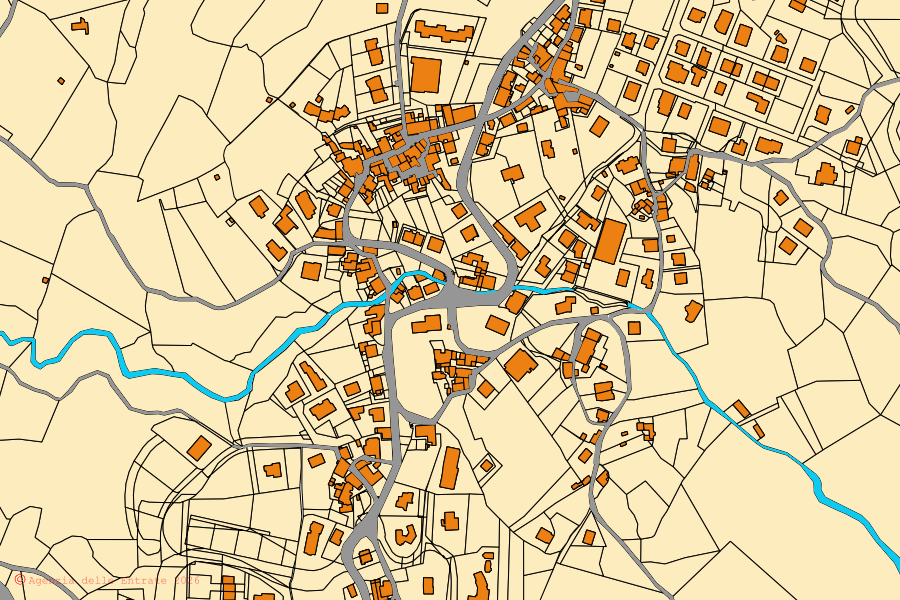 Mappa catastale del centro di Chitignano: particelle e fabbricati, cartografia Agenzia delle Entrate
