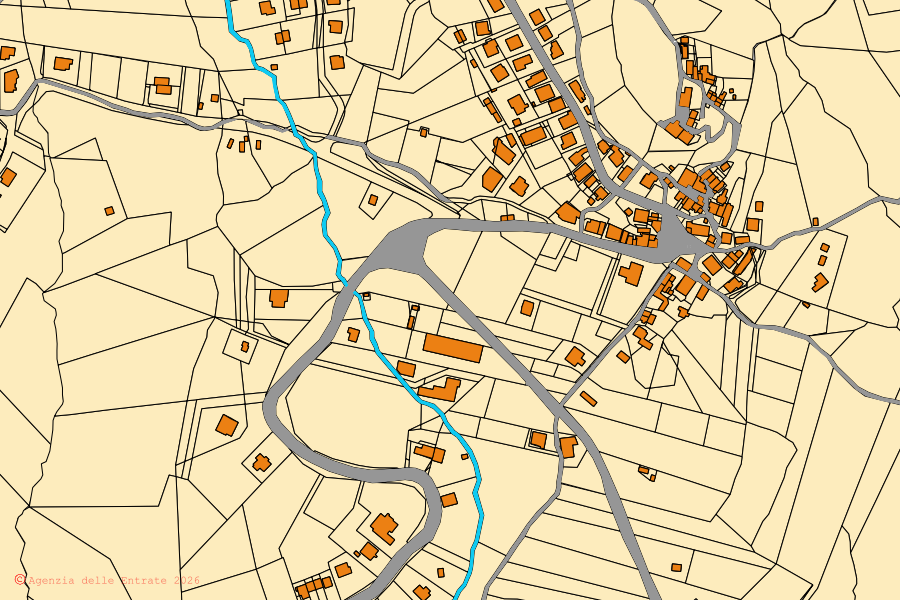 Mappa catastale del centro di Chiusi della Verna: particelle e fabbricati, cartografia Agenzia delle Entrate