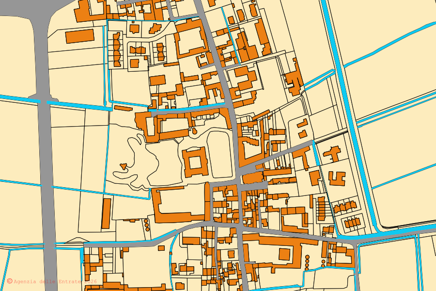 Mappa catastale del centro di Cicognolo: particelle e fabbricati, cartografia Agenzia delle Entrate
