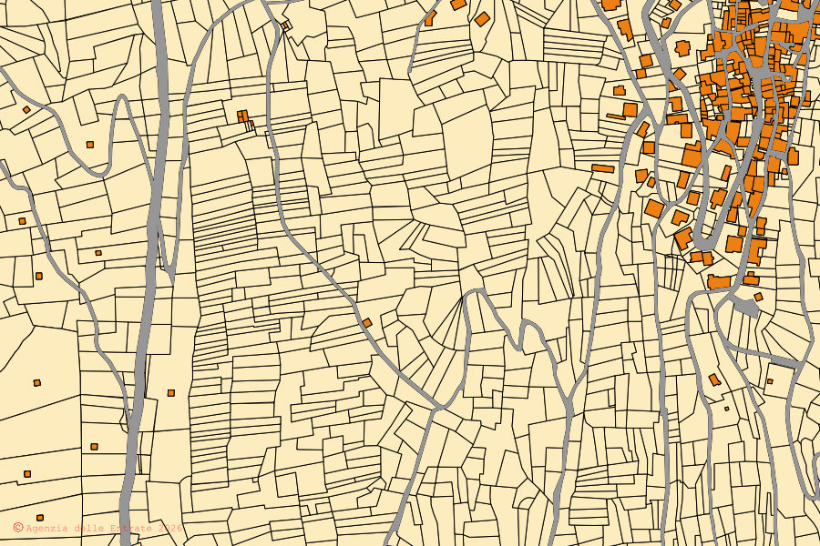 Mappa catastale del centro di Cimbergo: particelle e fabbricati, cartografia Agenzia delle Entrate