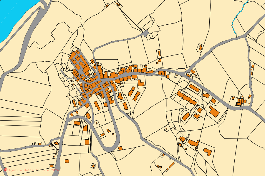 Mappa catastale del centro di Cinigiano: particelle e fabbricati, cartografia Agenzia delle Entrate