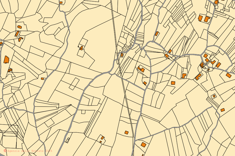 Mappa catastale del centro di Civitella Casanova: particelle e fabbricati, cartografia Agenzia delle Entrate