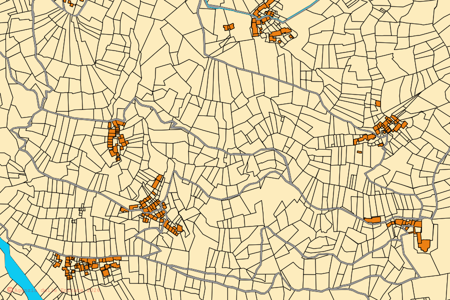 Mappa catastale del centro di Coazze: particelle e fabbricati, cartografia Agenzia delle Entrate