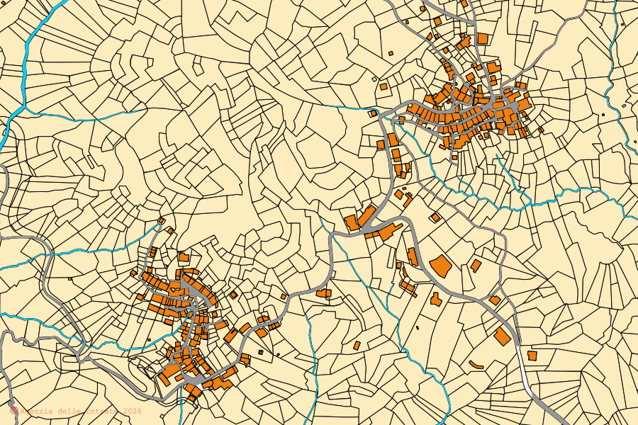 Mappa catastale del centro di Coggiola: particelle e fabbricati, cartografia Agenzia delle Entrate