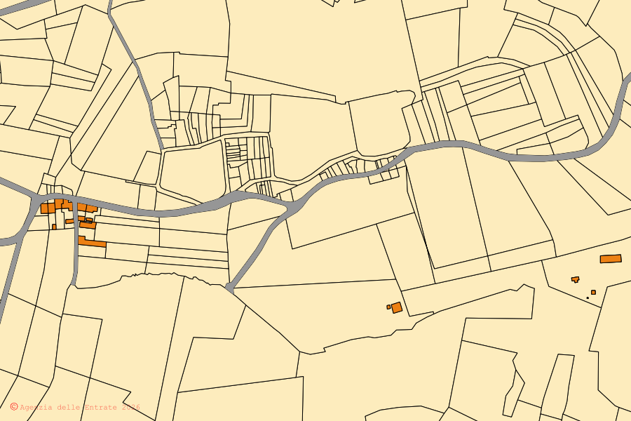 Mappa catastale del centro di Coniolo: particelle e fabbricati, cartografia Agenzia delle Entrate