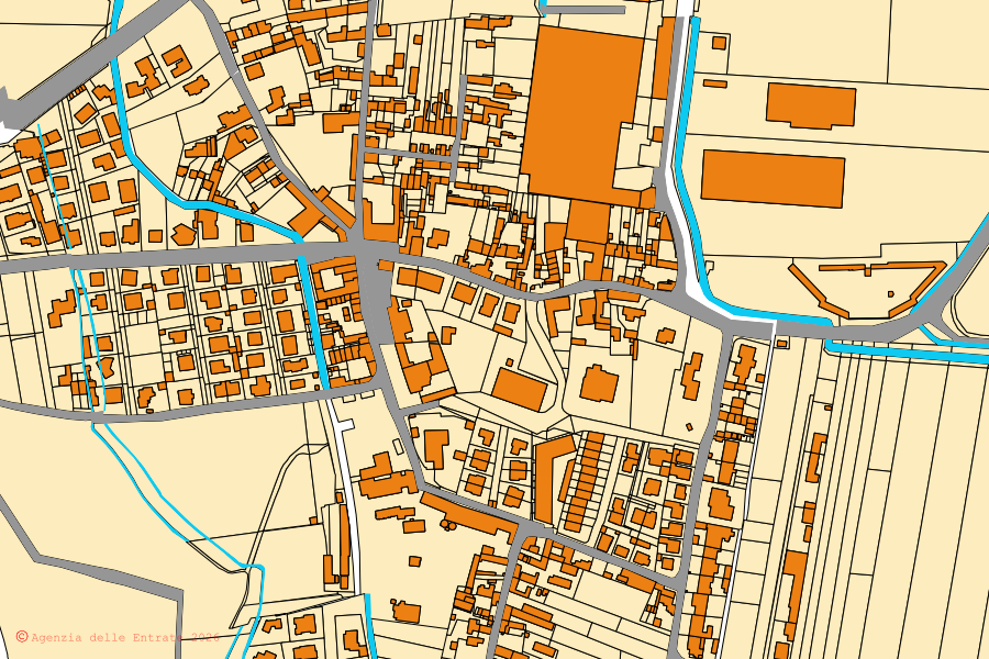 Mappa catastale del centro di Copiano: particelle e fabbricati, cartografia Agenzia delle Entrate