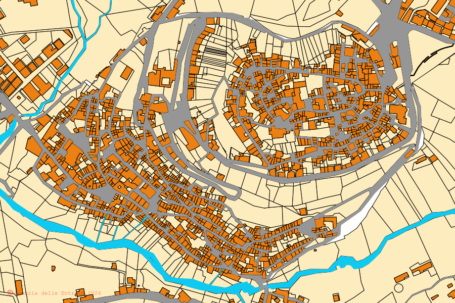 Mappa catastale del centro di Cori: particelle e fabbricati, cartografia Agenzia delle Entrate
