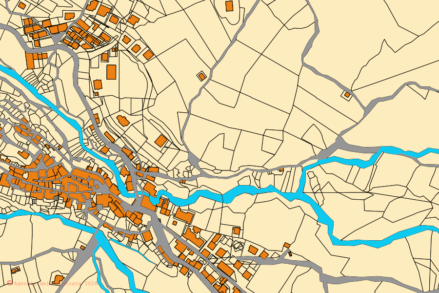 Mappa catastale del centro di Corleto Monforte: particelle e fabbricati, cartografia Agenzia delle Entrate