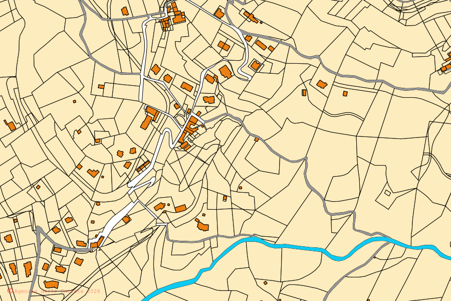 Mappa catastale del centro di Corna Imagna: particelle e fabbricati, cartografia Agenzia delle Entrate