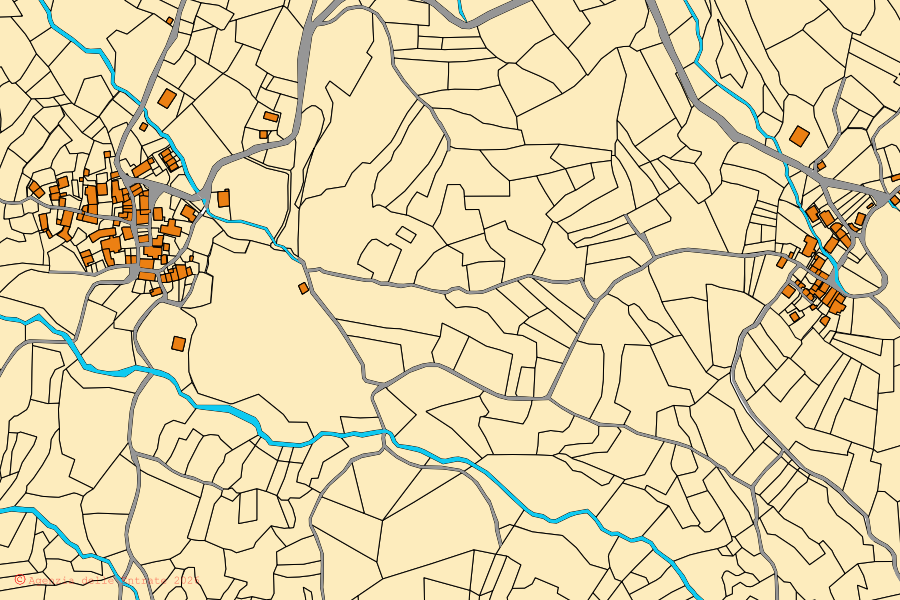 Mappa catastale del centro di Corniglio: particelle e fabbricati, cartografia Agenzia delle Entrate